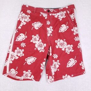Vintage Arizona‎ Jean Co Shorts 38 Red Floral Hawaiian Print Made In Korea 90s